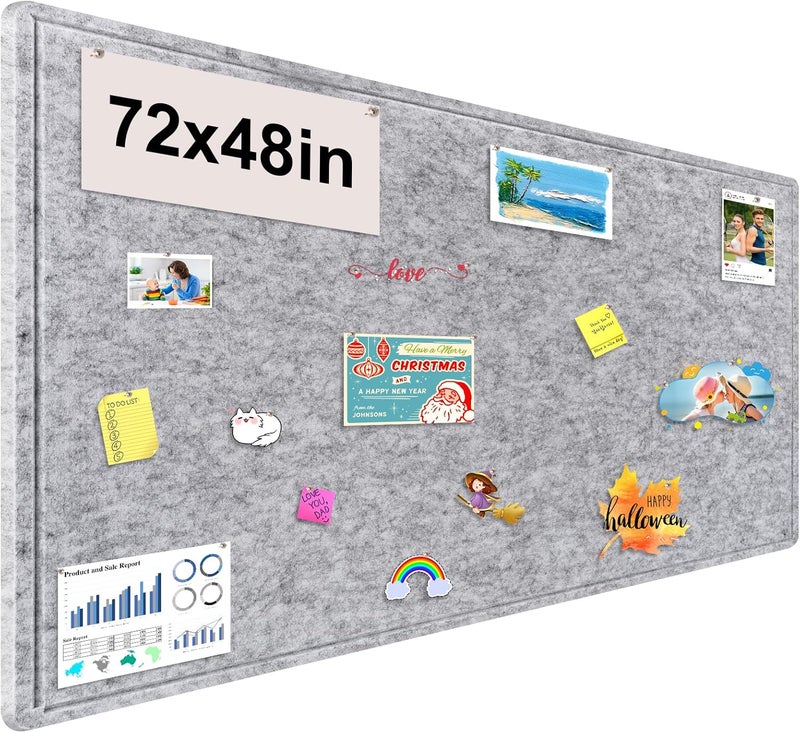 Bcabo Large Bulletin Board, 72x48 Inches Cork Board Alternative, Large Felt Board Decorative Pin Board for Wall, Foldable Photo Board Self-Adhesive Vision Board with 36 Pushpins Light Gray - Image 1